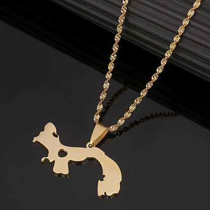 Panama Map Gold Stainless Steel Necklace