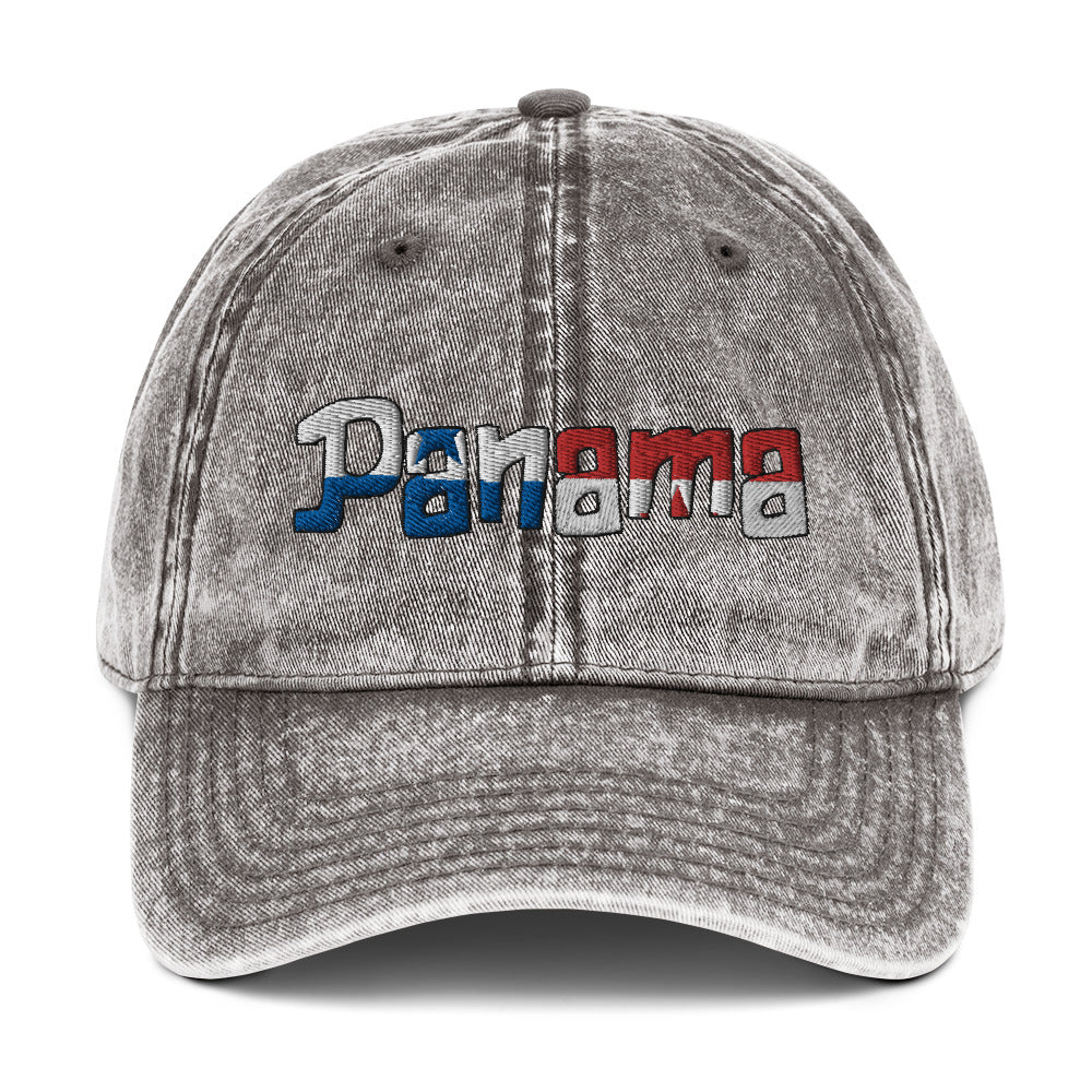 Panama Flag Word Vintage Cotton Twill Cap