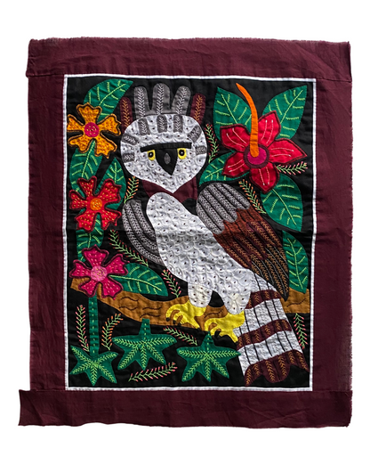Harpy Eagle Mola Red and Yellow Flowers