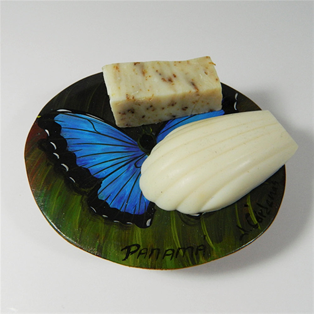 Handpainted Wood Tray Butterfly Soap