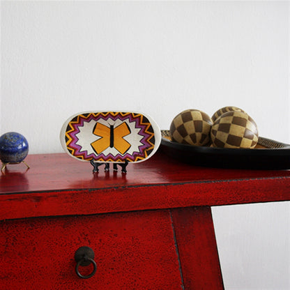 Butterfly Hand-Painted Carved Wood Batea Tray