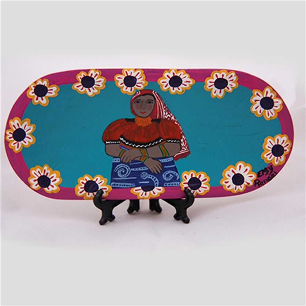 Guna Woman Hand-Painted Carved Wood Batea Tray